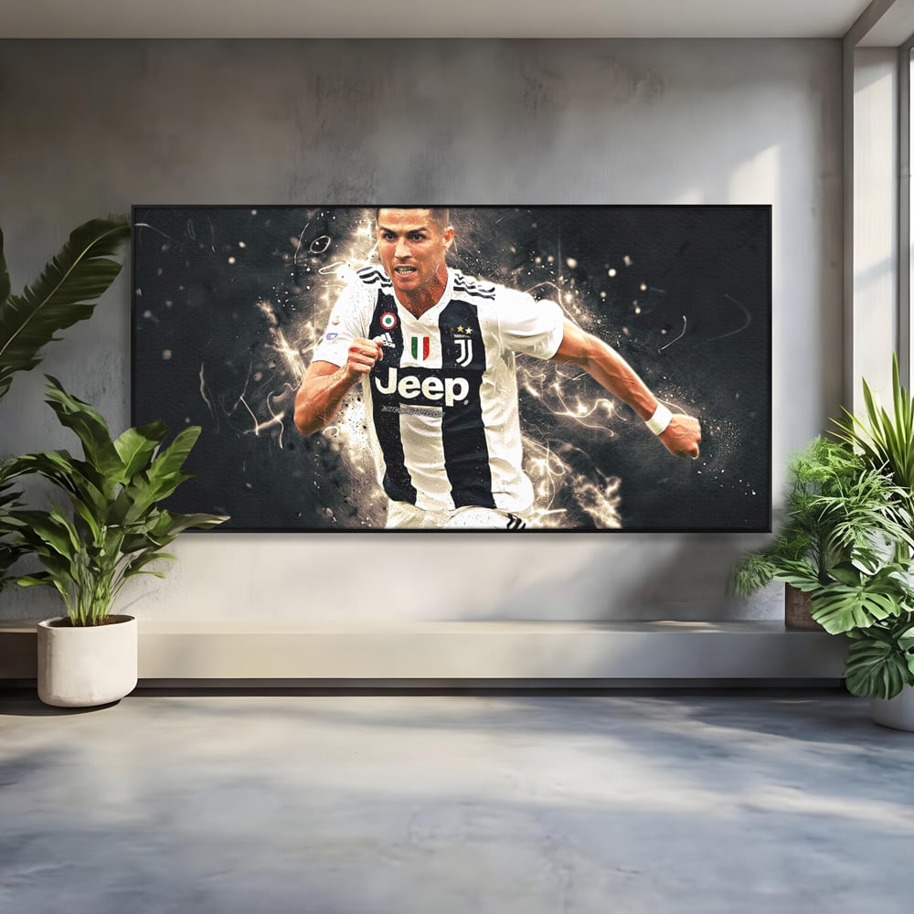 Tablou canvas cu tablou canvas cu cristiano ronaldo, in rama de aluminiu negru